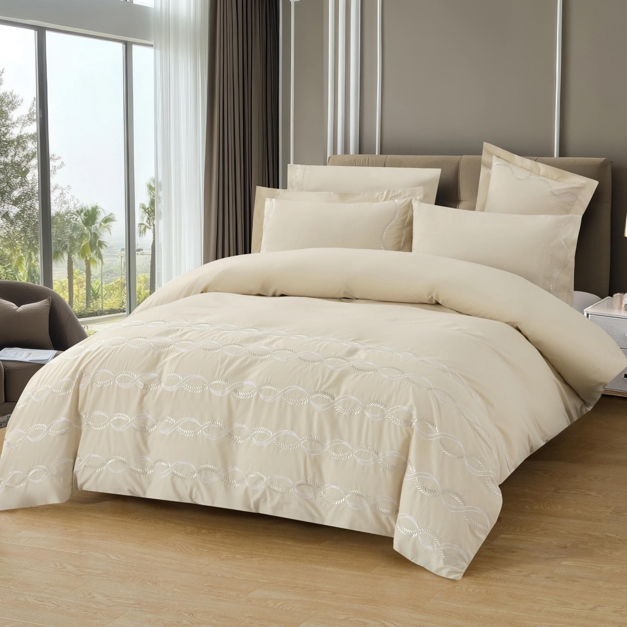 Juris Embroidered Duvet Cover Set 5Pcs Grey 220X240 cm