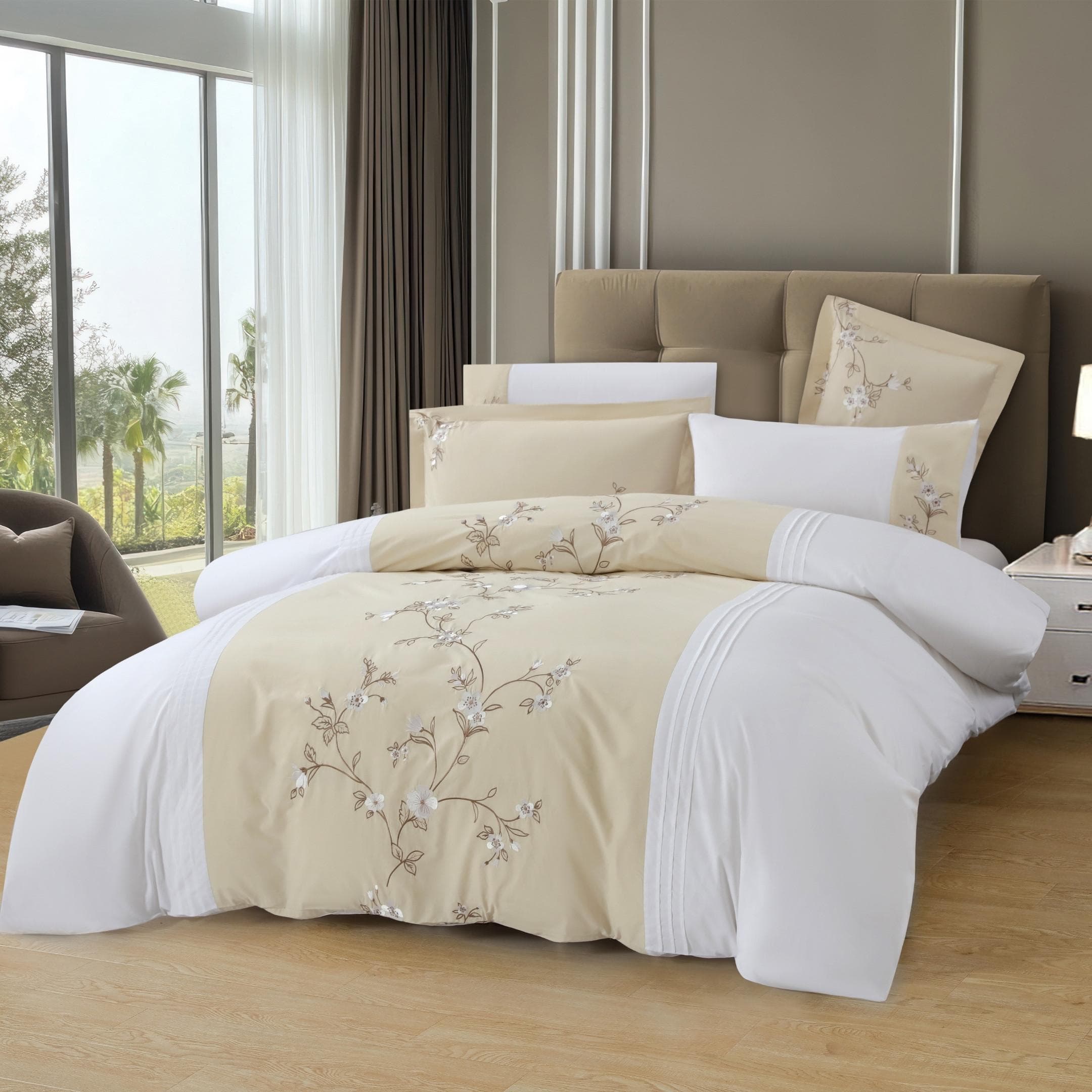 Hale Embroidered Duvet Cover Set 5Pcs Beige 220X240 cm