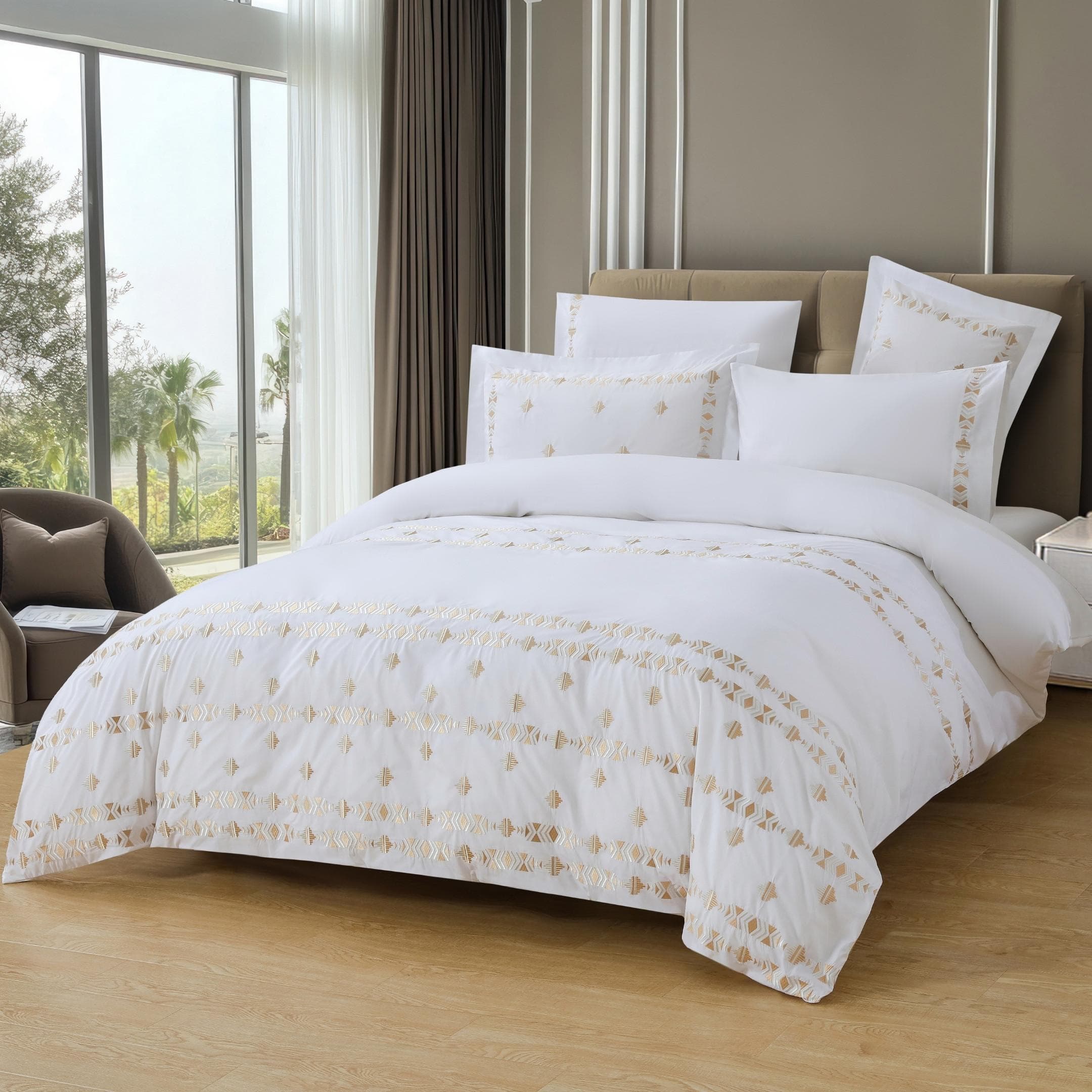Jaya Embroidered Duvet Cover Set 5Pcs Gold 240X260 cm
