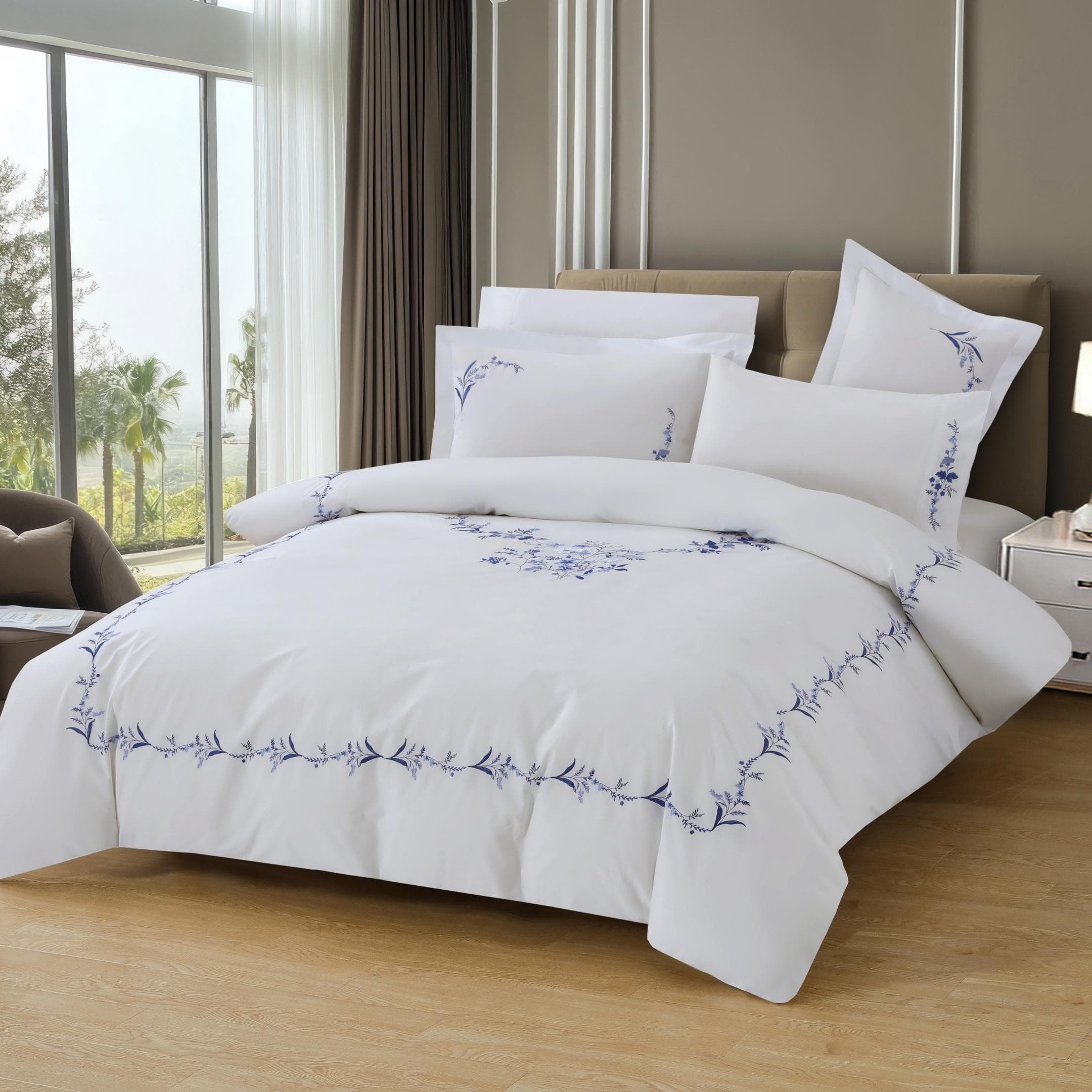 Lian Embroidered Duvet Cover Set 5Pcs Blue 220X240 cm
