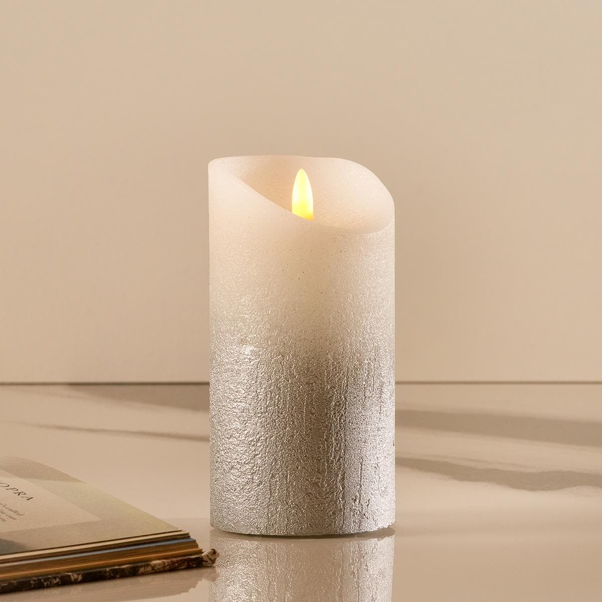 Sparkly Silver LED Candle 7.5×15 cm