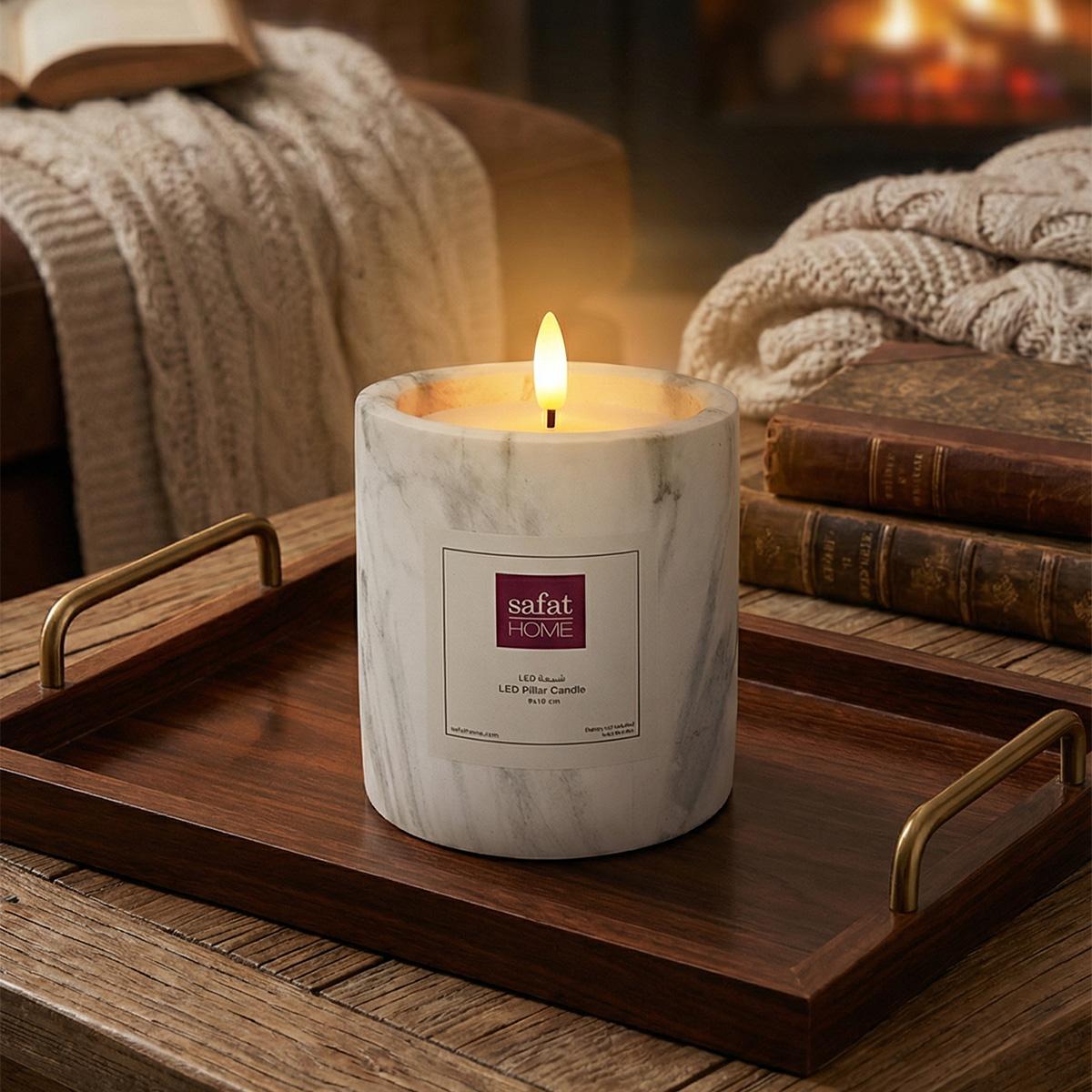 Marble White LED Candle 7.5×10 cm