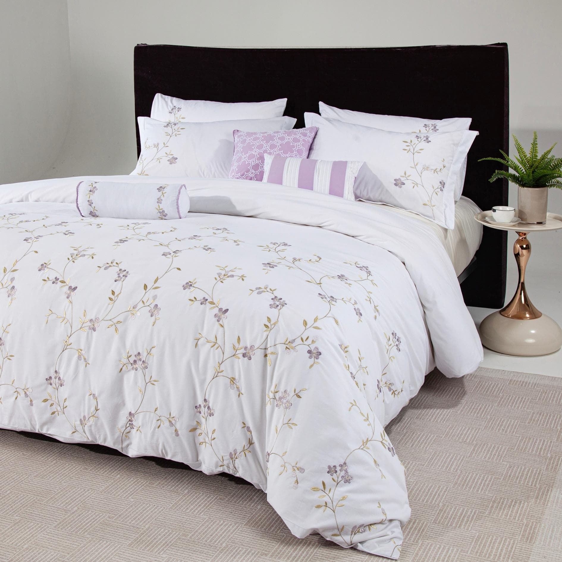 McRae Embroidered Duvet Cover Set 5Pcs White 220X240 cm