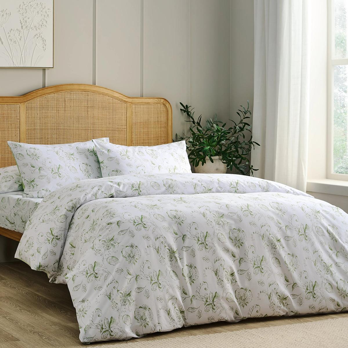 Amelia Printed Duvet Cover Set 3Pcs Sage 200X200 cm
