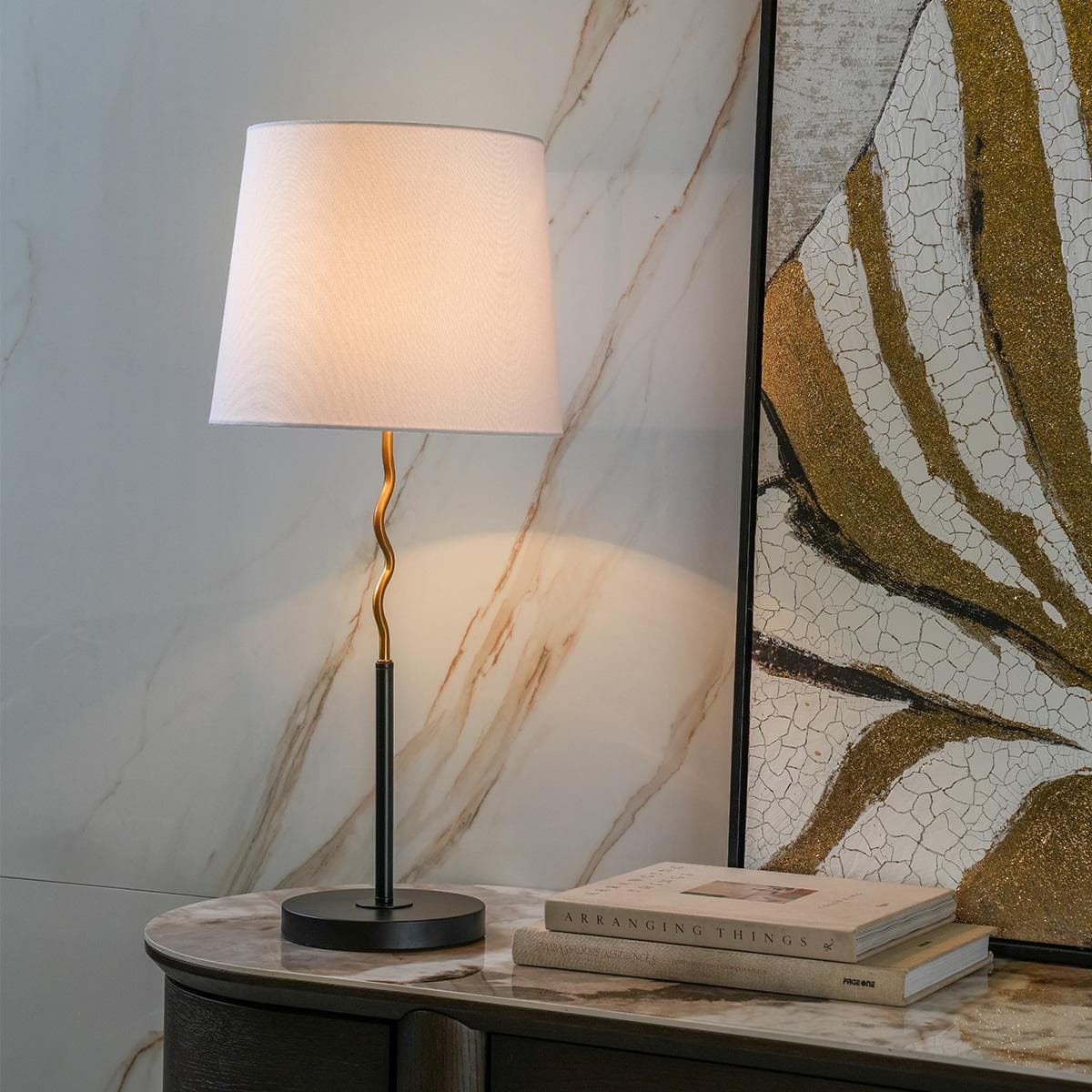 Foam Table Lamp White/Gold Height 68 cm