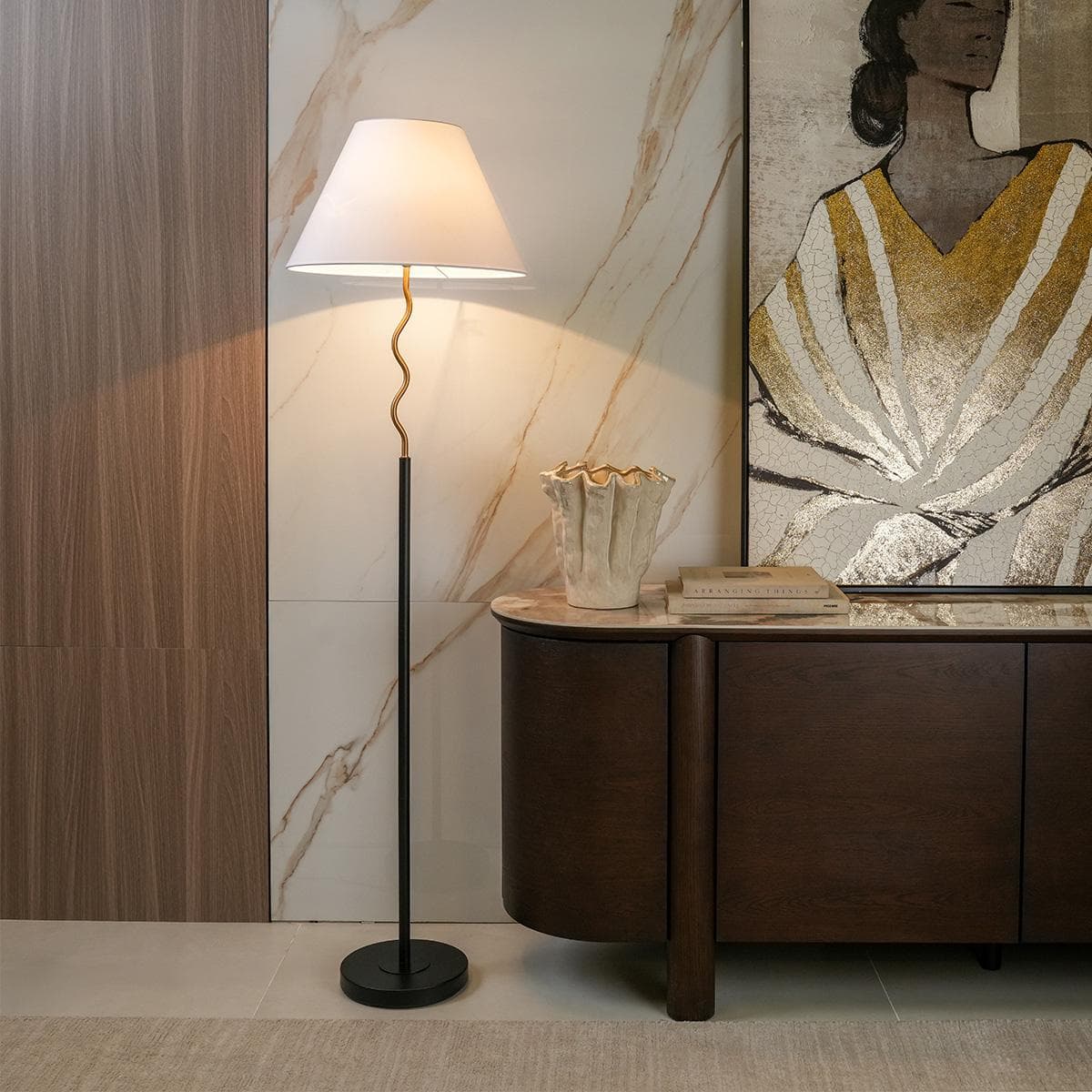 Foam Floor Lamp White/Gold Height 169 cm