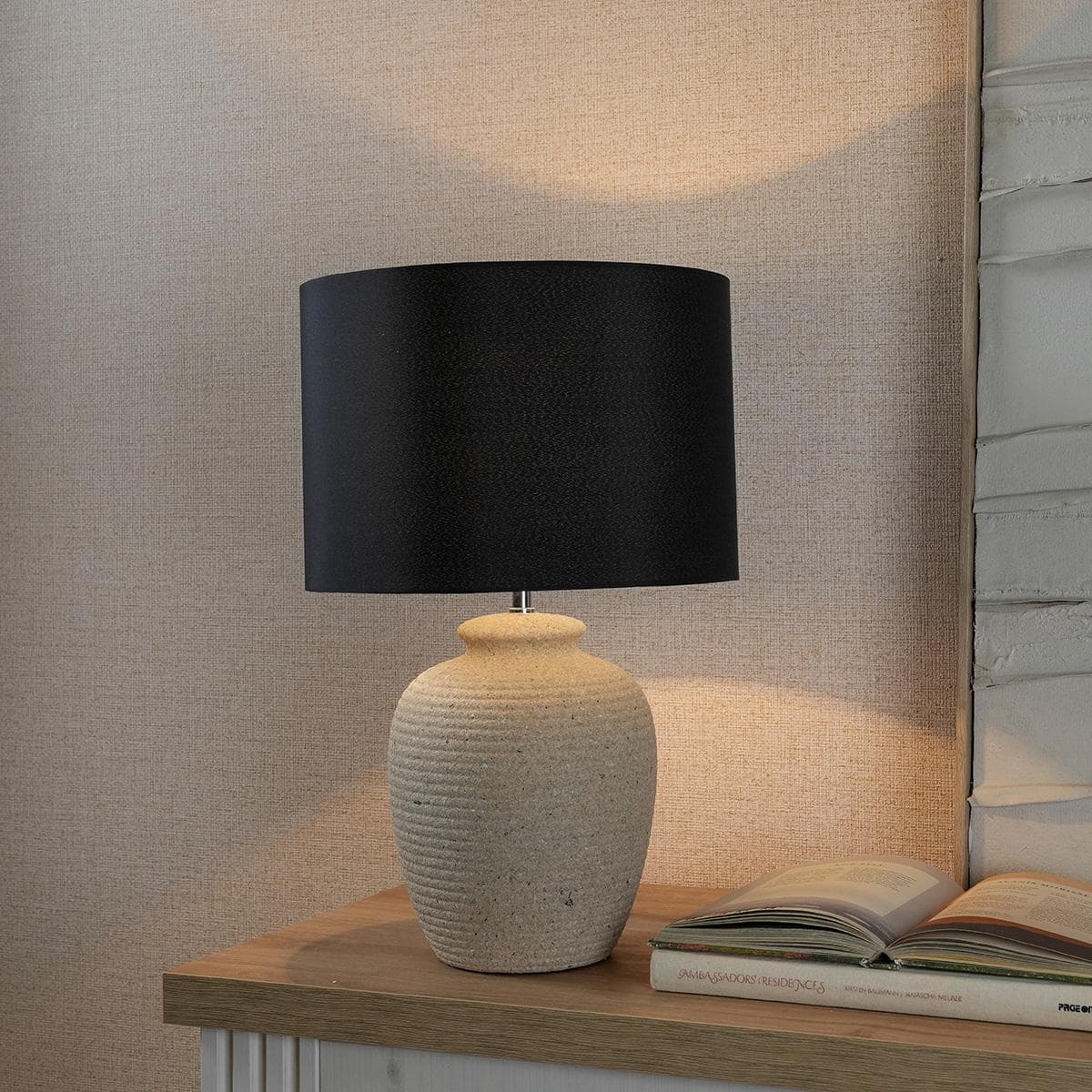 Rock Table Lamp Black/Beige Height 52 cm