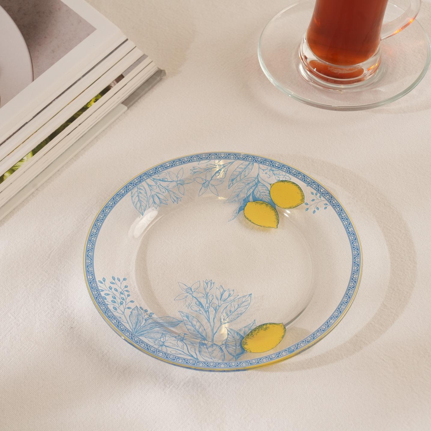 Limon Glass Sweet Plate Set 6Pcs Blue 17 cm