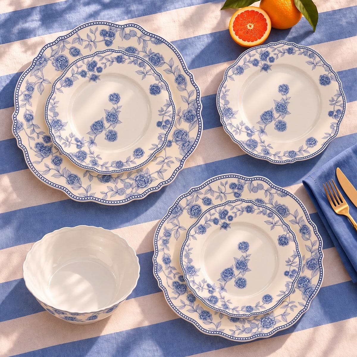 Dame Porcelain Dinner Set 18Pcs Blue