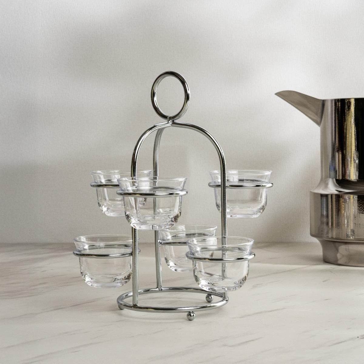 Revolve Gahwa Cup Set 6Pcs with Holder Silver