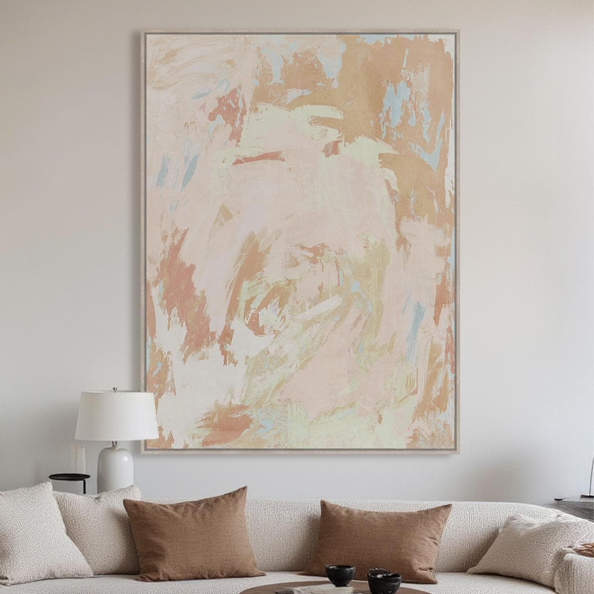 Funky Abstract Framed Art Beige 90X120 cm