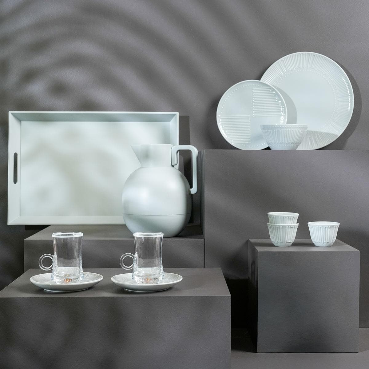 طقم عشاء نوّرت 32 قطعة رمادي