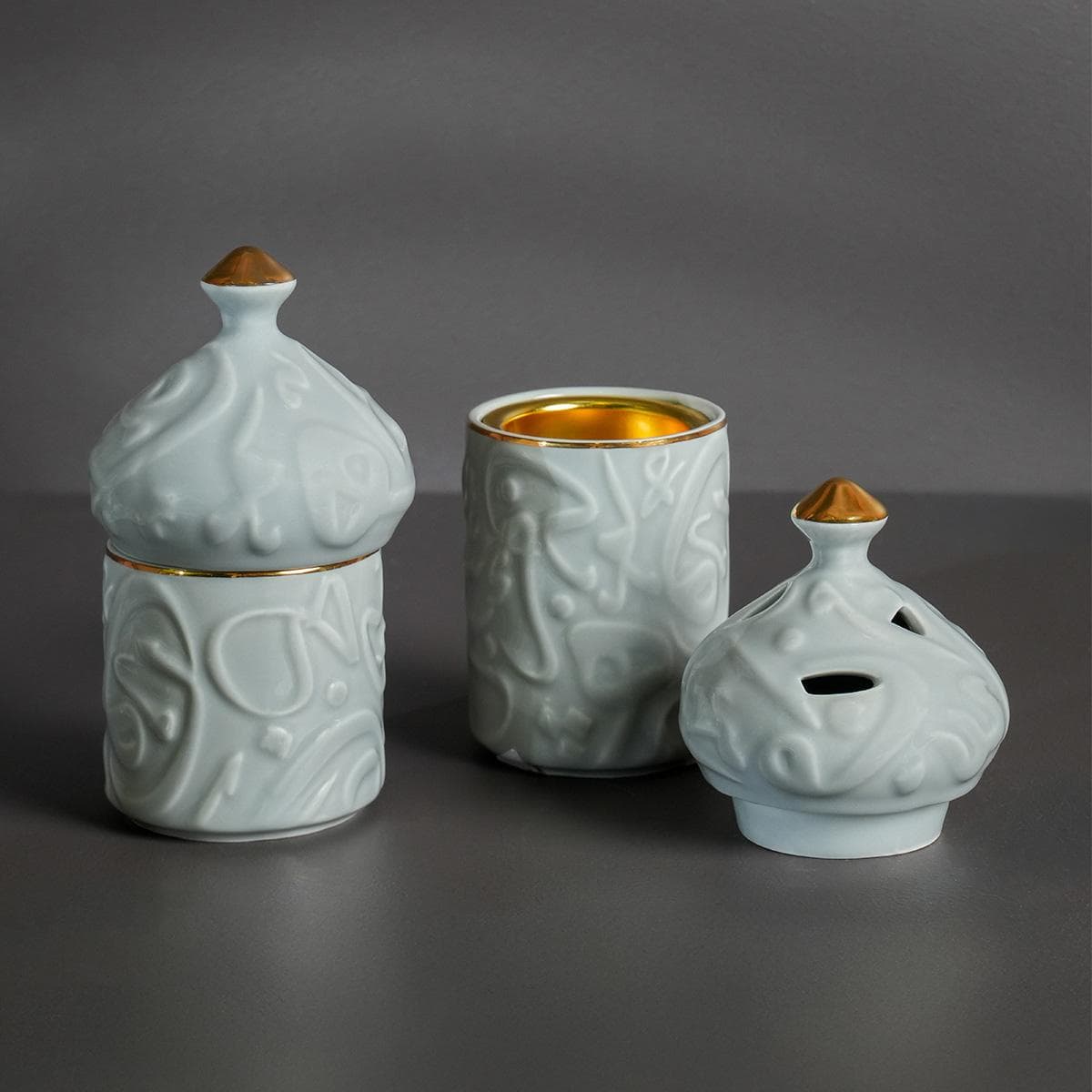 طقم مبخرة مع حامل أرابيا رمادي