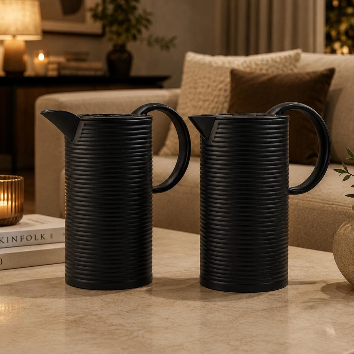 Ribbed Tea & Coffee Server Set 2Pcs Black 1L