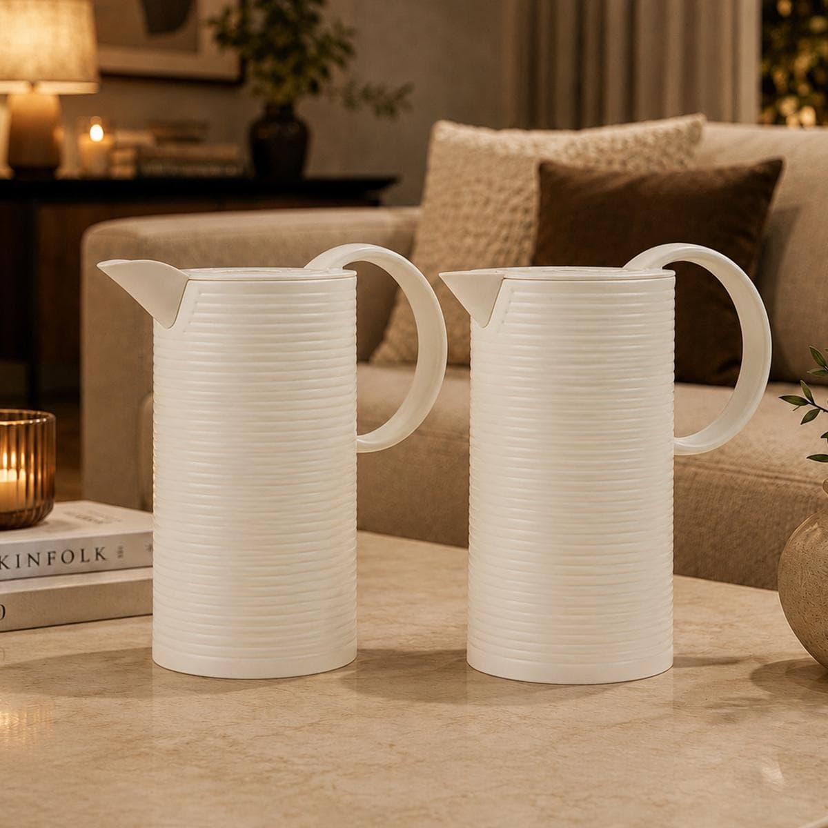 Ribbed Tea & Coffee Server Set 2Pcs Cream 1L