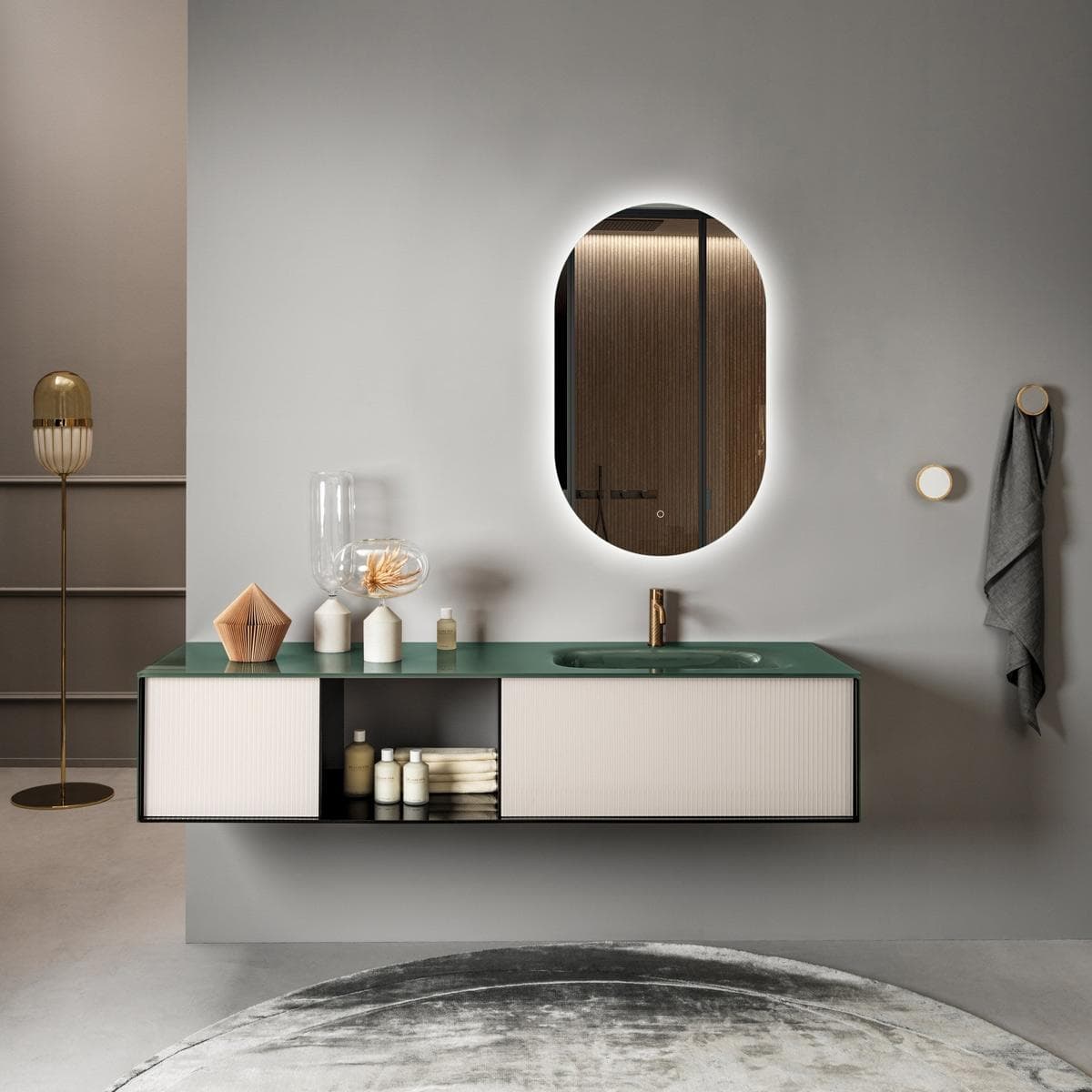 مرآة حمّام ماريل بيضاوية مع إضاءة 60X100 سم