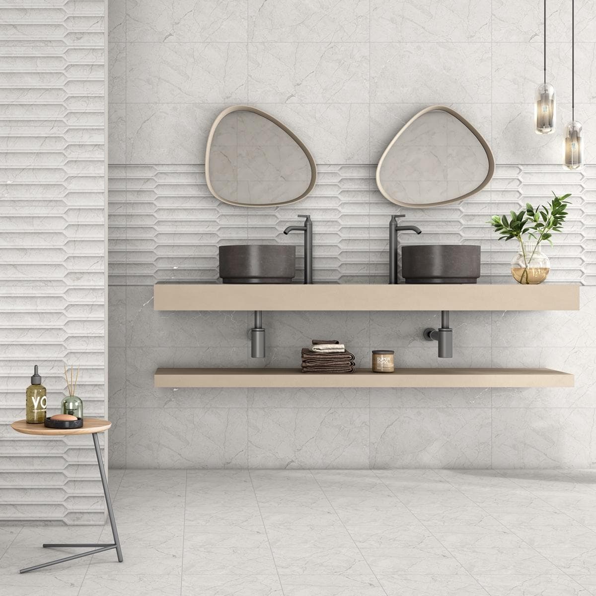 سيراميك حوائط ديكور شيفرون رمادي غير لامع 30×60 سم