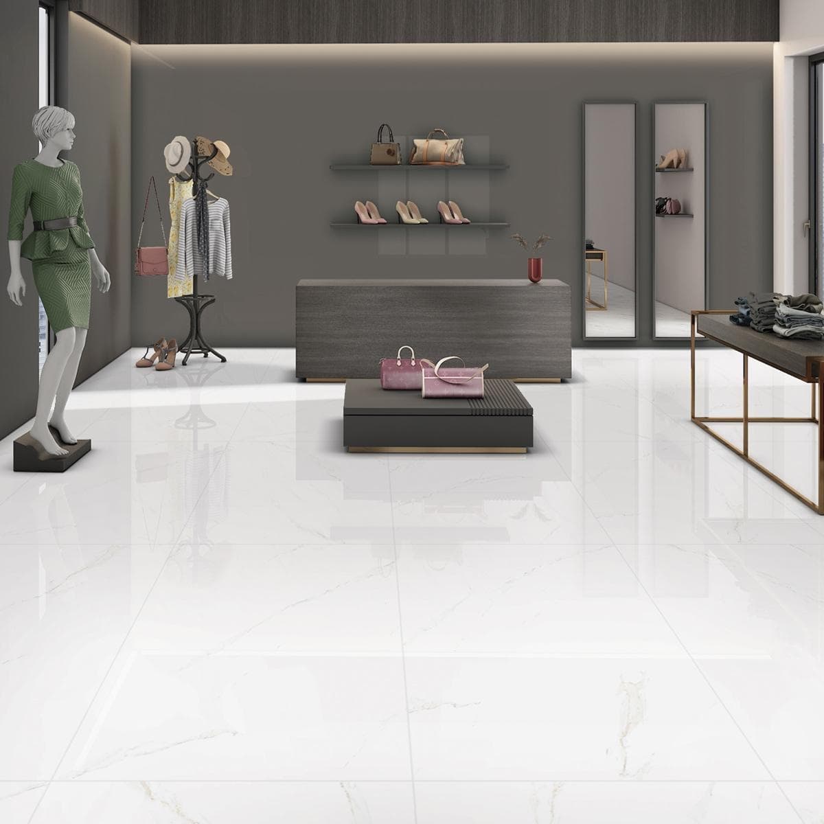 Smoke Polish Porcelain Floor Tiles White 80X160 cm