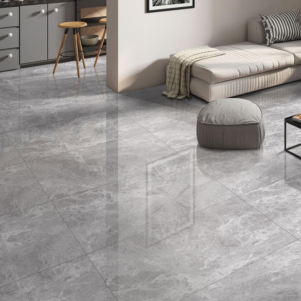 بلاط أرضيات بورسلين بروكلين رمادي لامع 60×120 سم