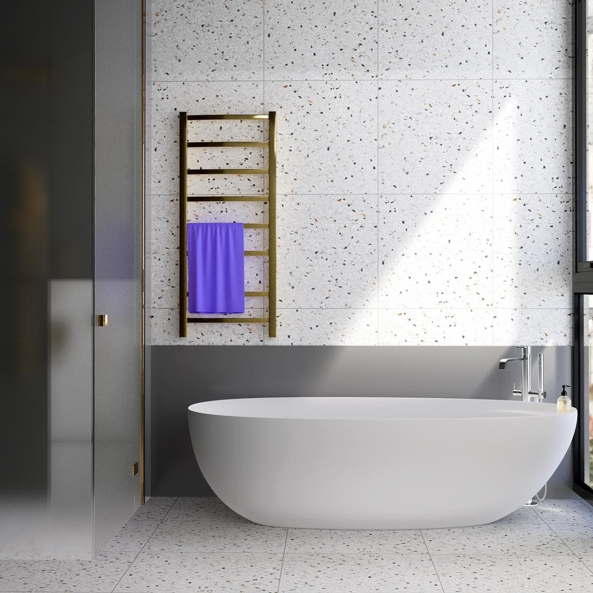 Terrazzo Porcelain Floor Tile Matt Light Grey 60X60 cm