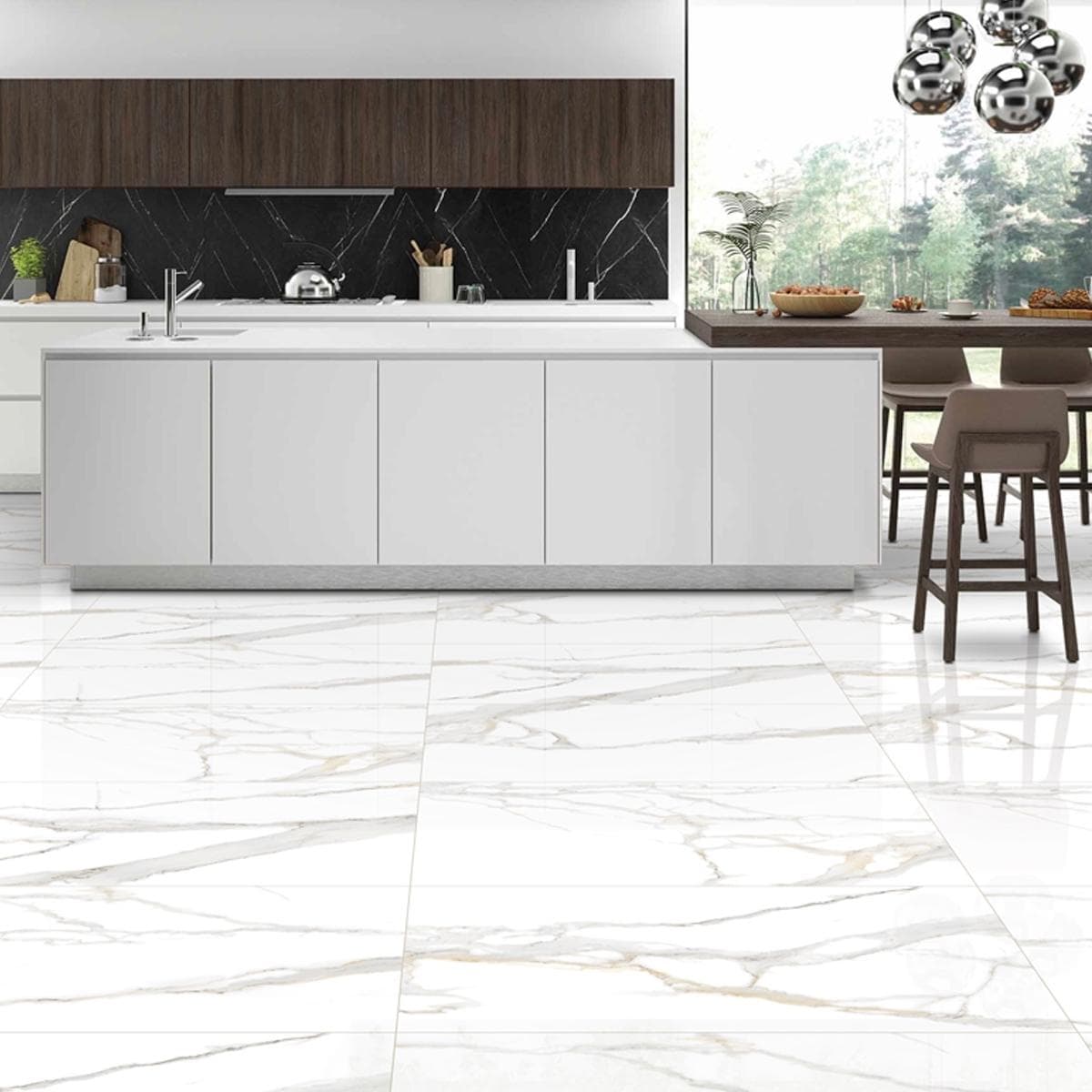 Calacatta1 Porcelain Floor Tile Gold Matt White 60X120 cm