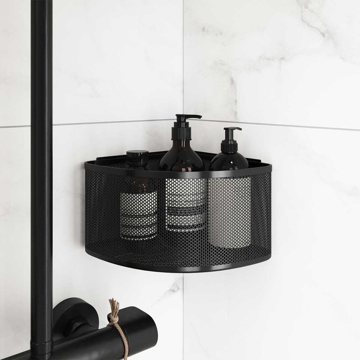 Elland Bathroom Corner Shower Basket Black