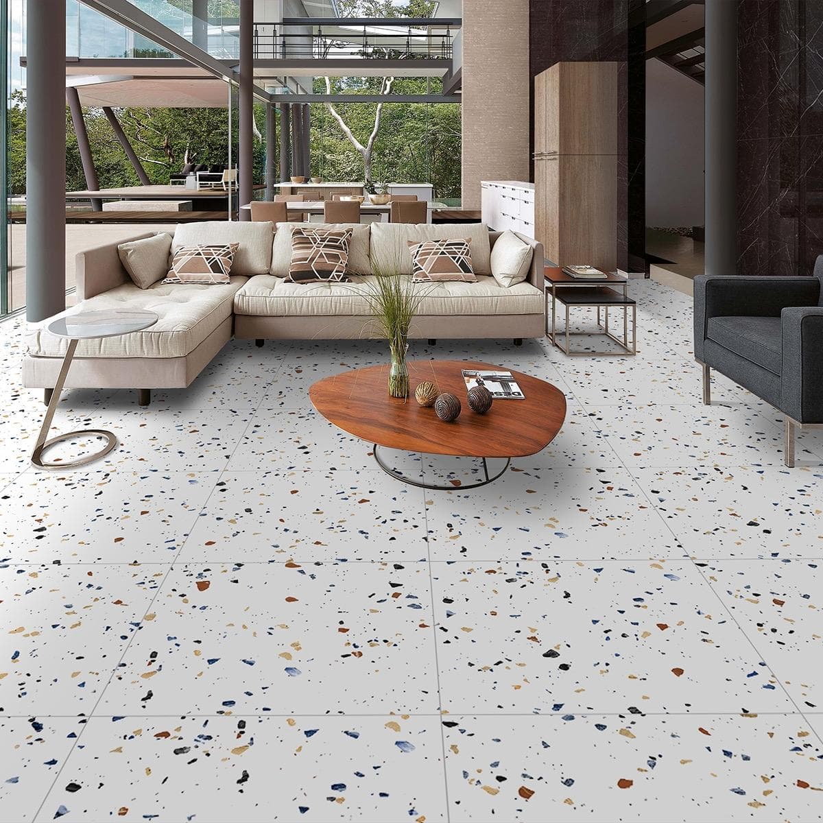 Terrazzo Porcelain Floor Tiles Matt Beige 60X60 cm