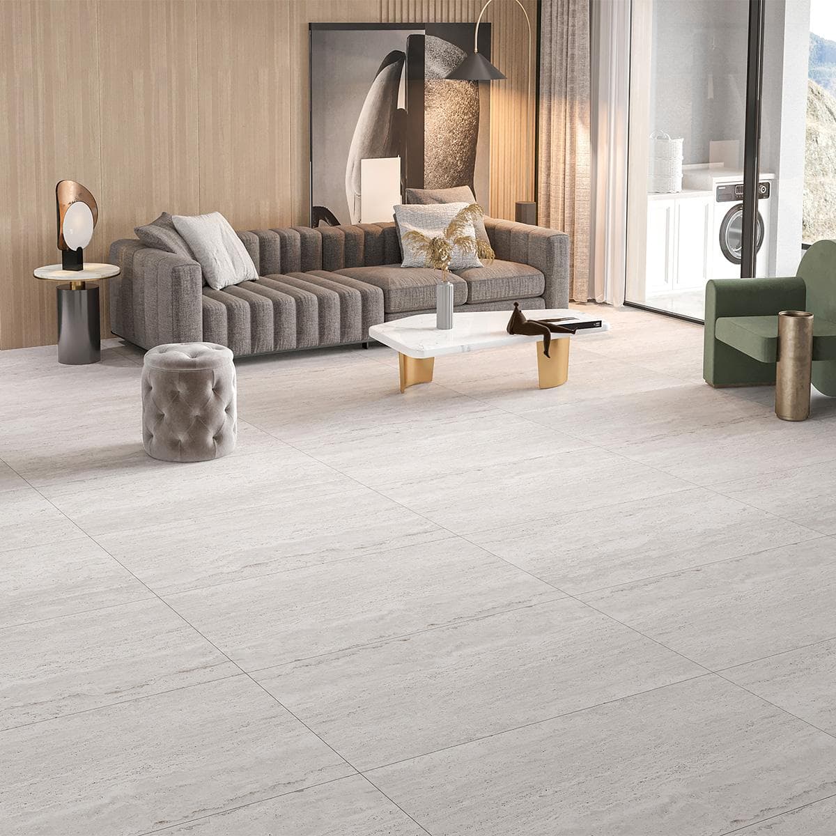 Traventino Carving Porcelain Floor Tiles Light Grey 60X120 cm