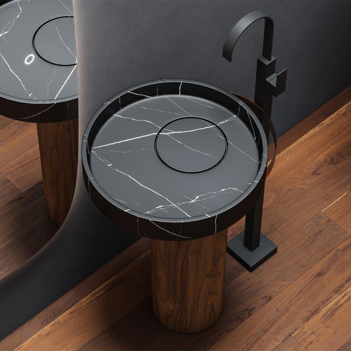 Titan Freestanding Stone Basin Black/Wood 50 cm