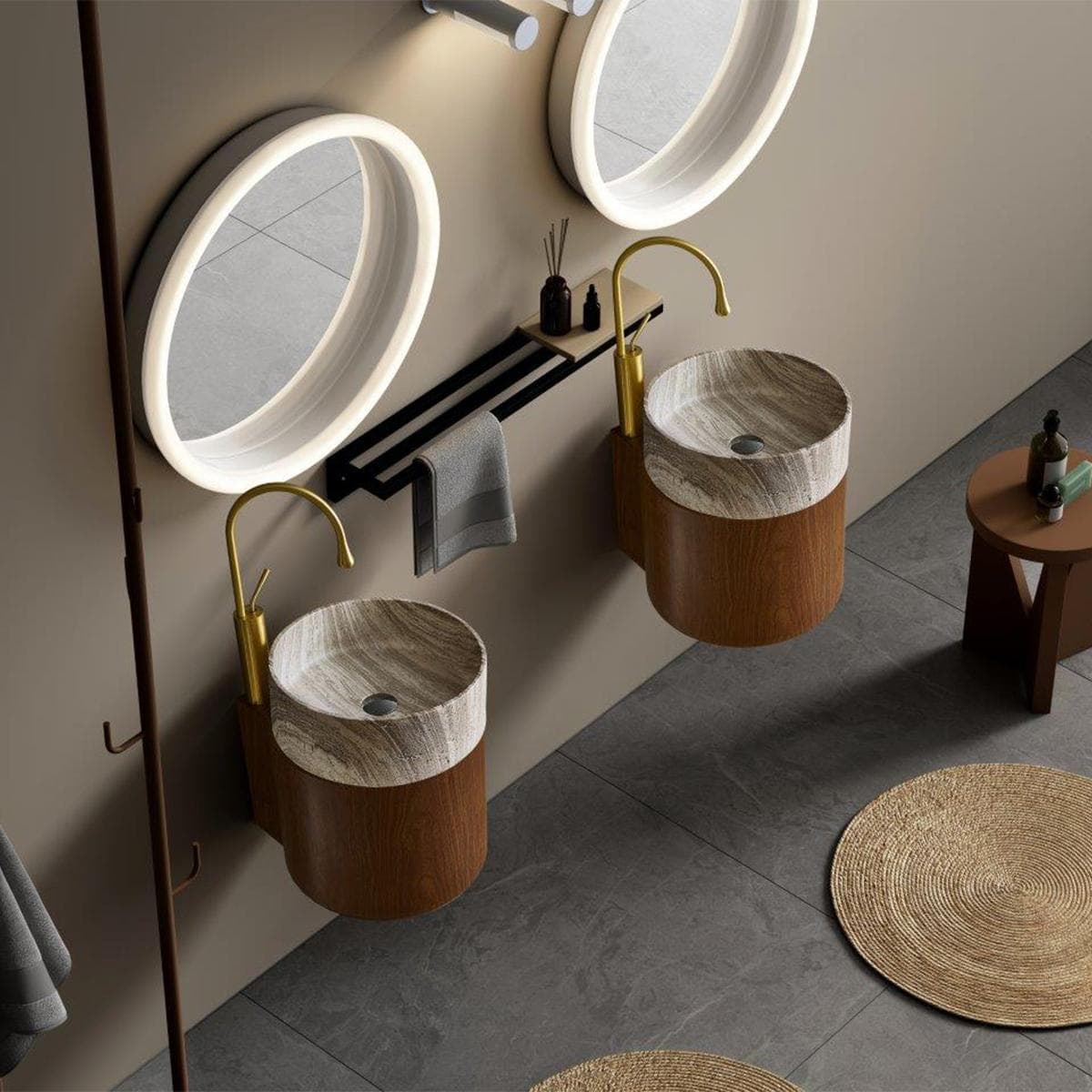 Pamela Wall Hung Stone Basin Grey 40 cm