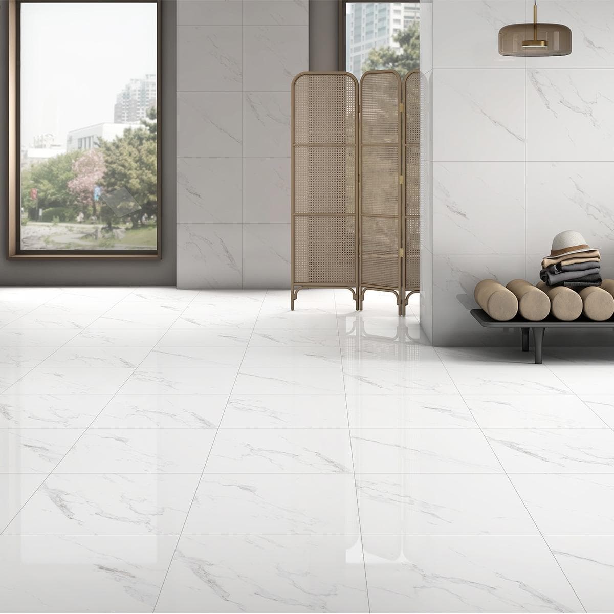 Calacatta Angelo Porcelain Floor Tile Polish White 60×60 cm