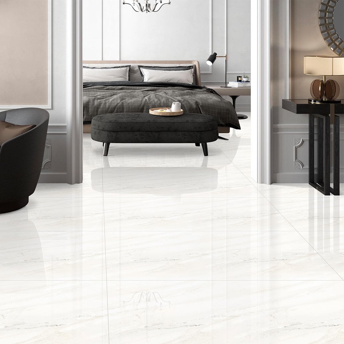 Agria Porcelain Floor Tile Polished White 60X120 cm