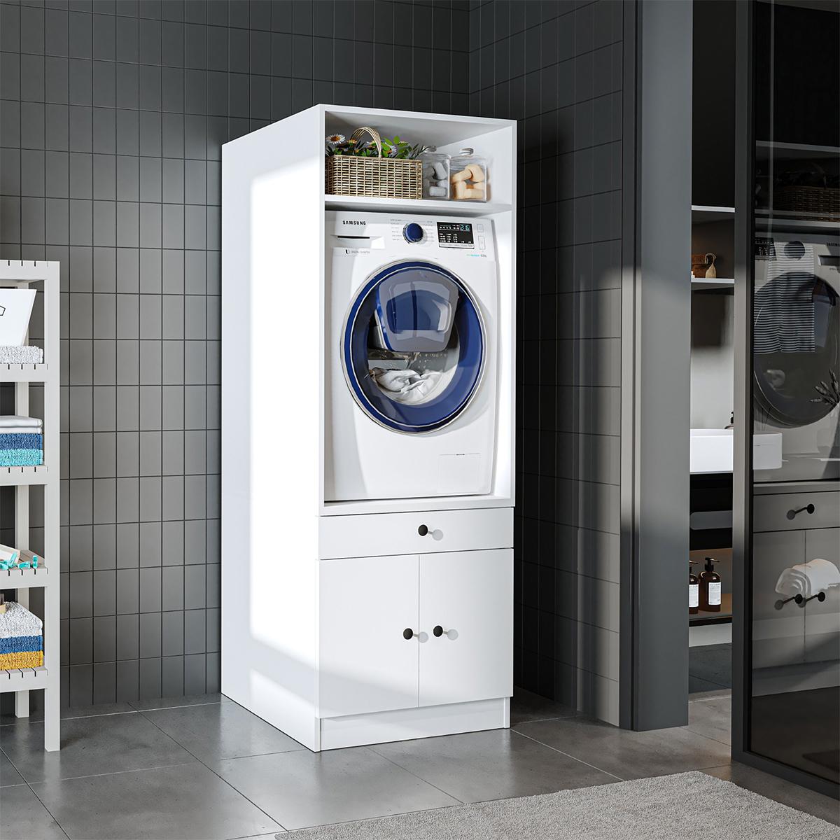 Derin Laundry Cabinet White 67X65X184 cm