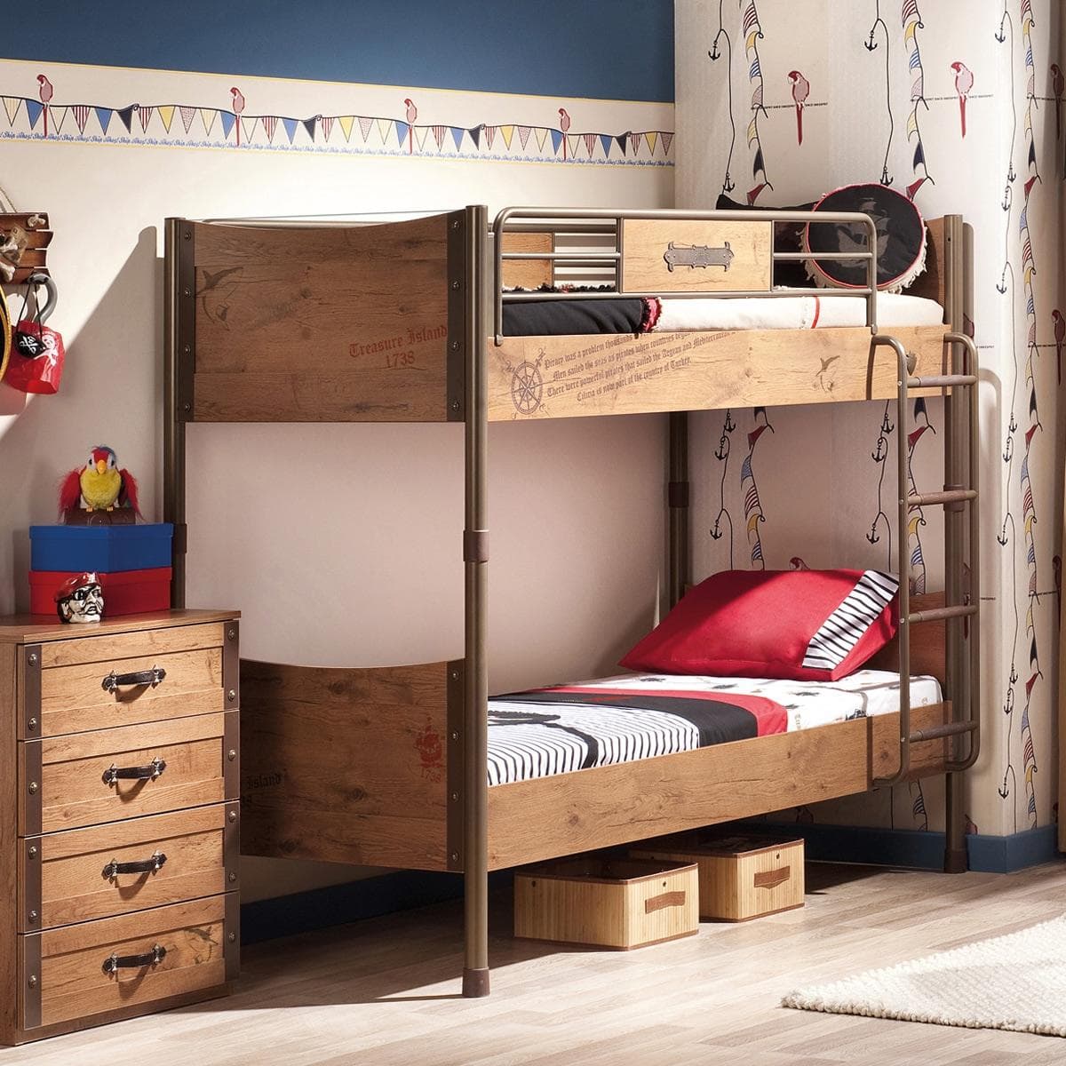 Black Pirate 90X200 Kids Bunk Bed Brown