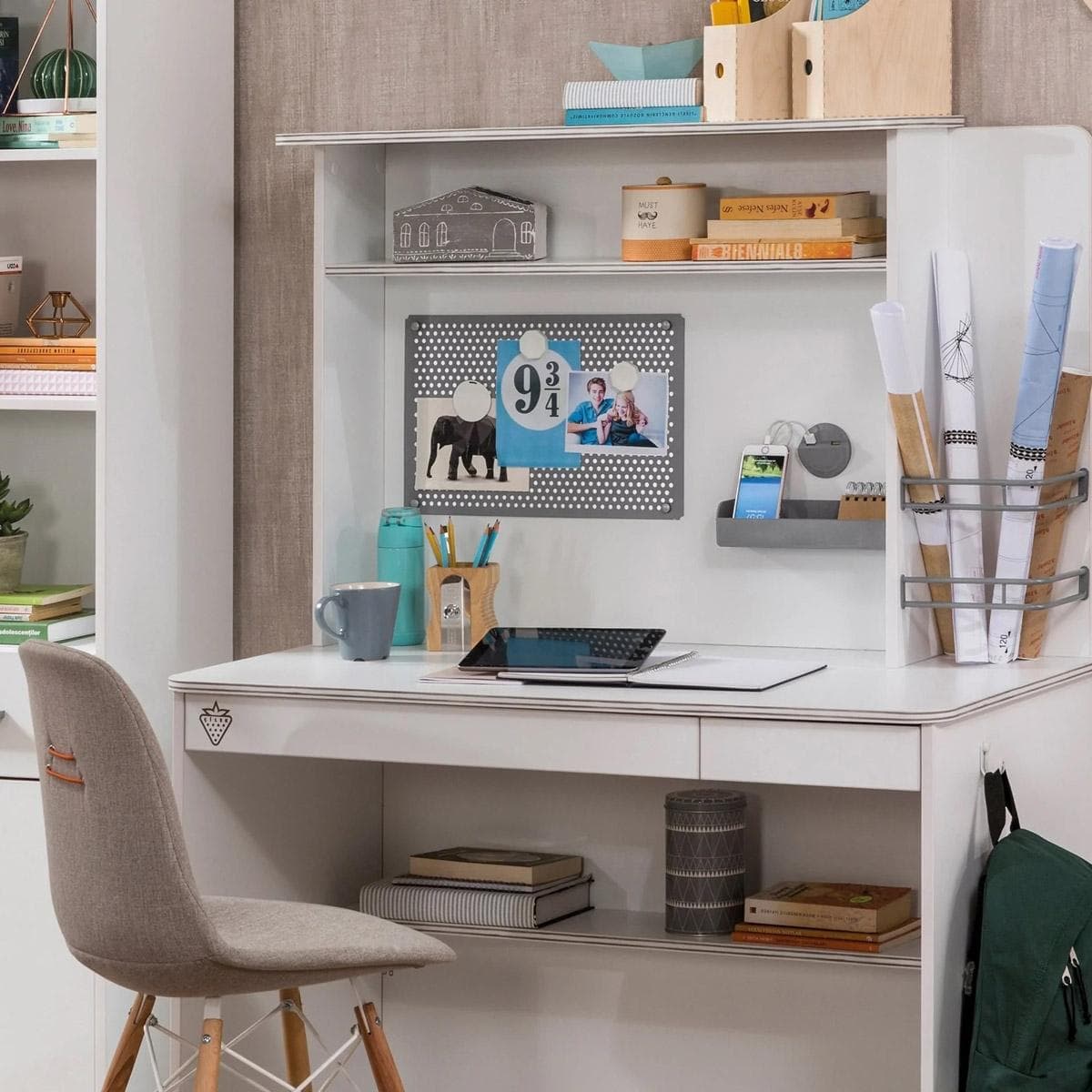 White Kids Study Desk With Unit