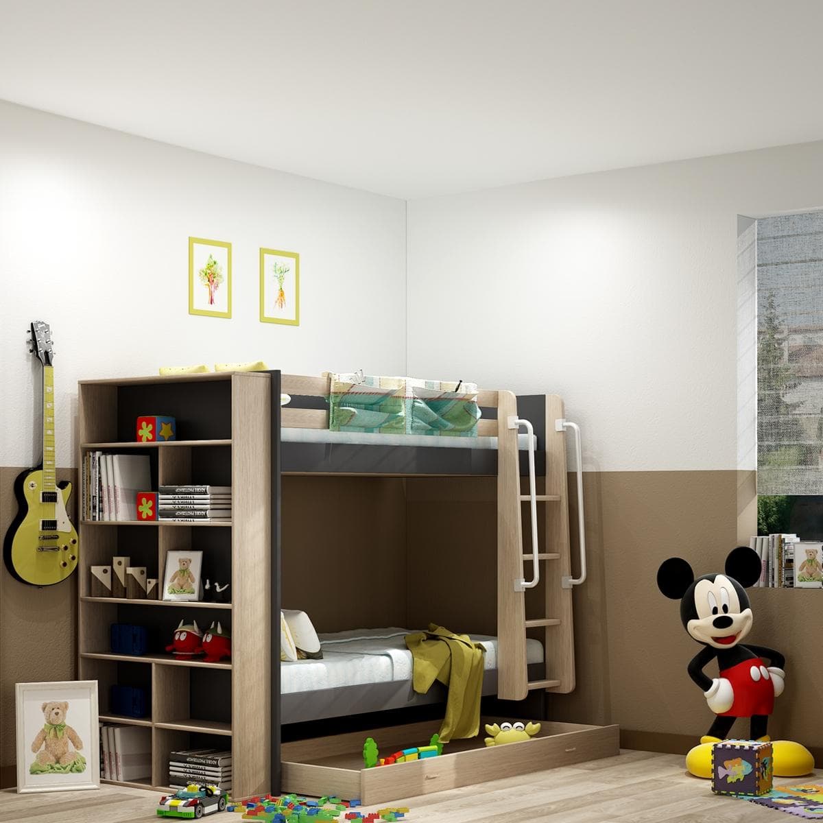 George 90X200 Kids Bunk Bed Grey + Pullout