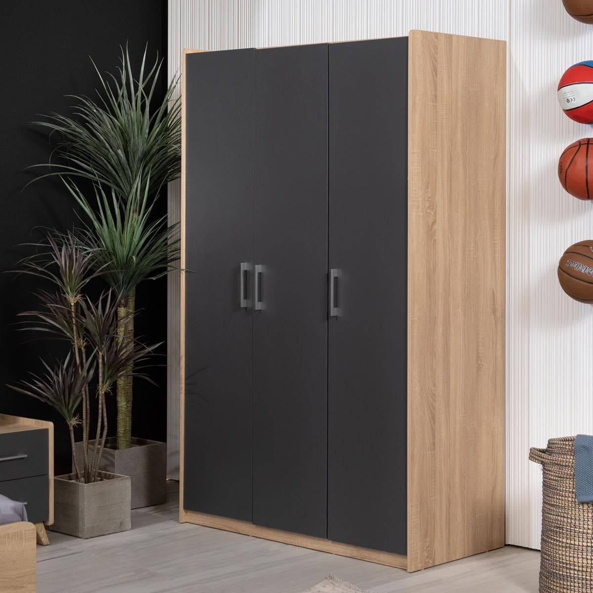 George 3-Door Kids Wardrobe Grey