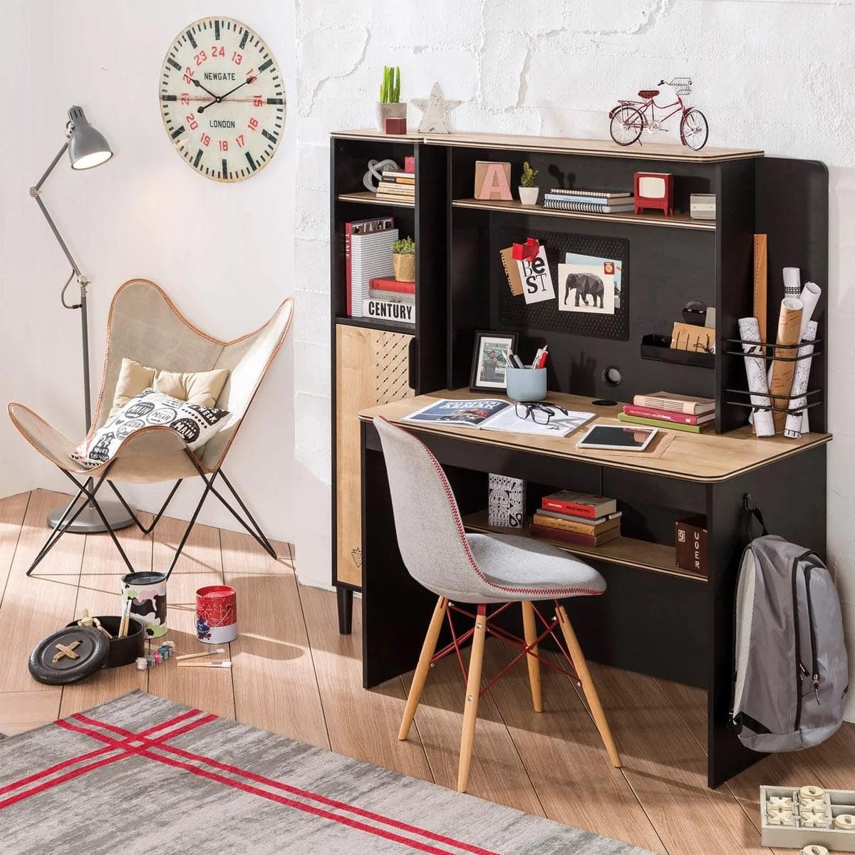 Black Kids Study Desk With Unit