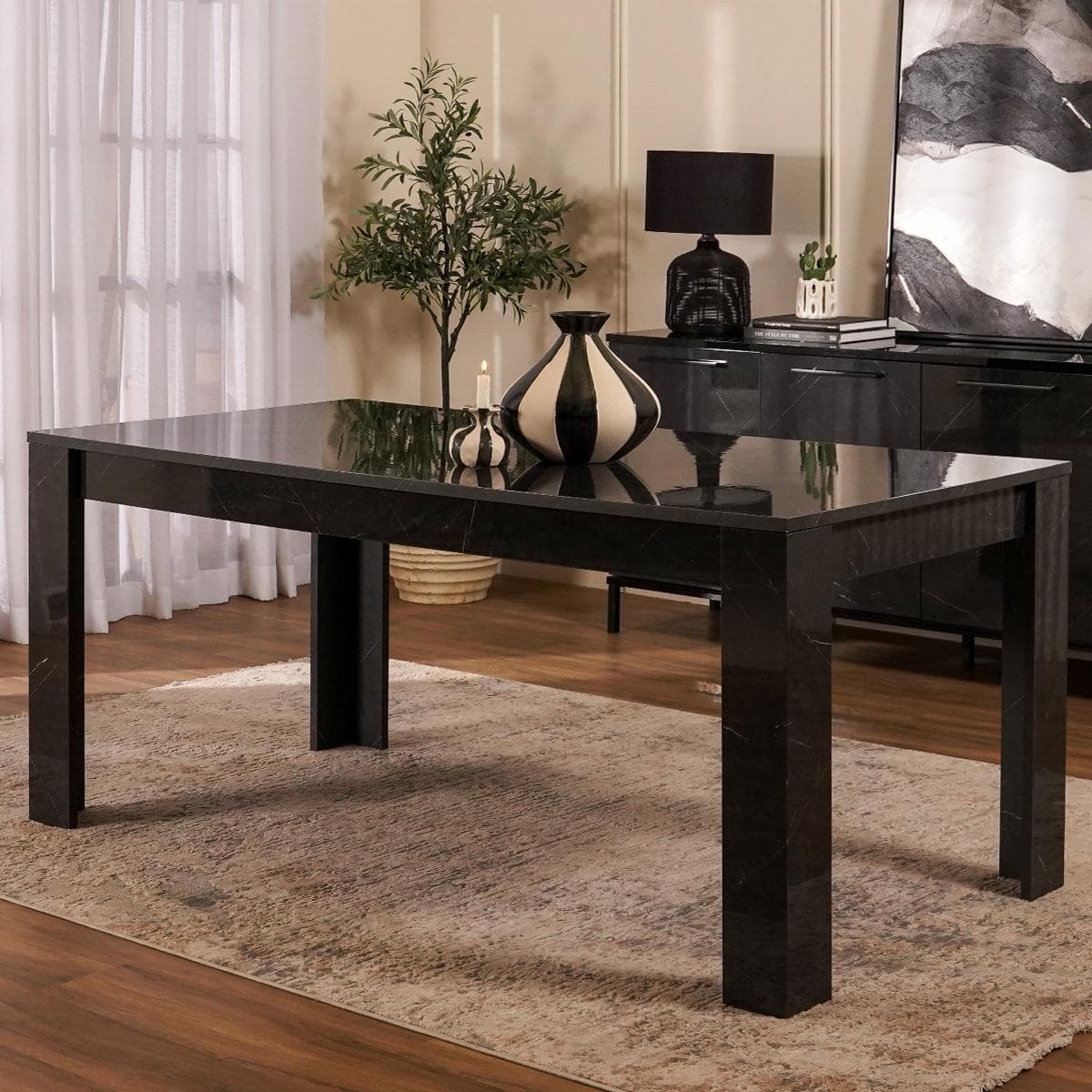 طاولة طعام مانجو 6 مقاعد سوداء