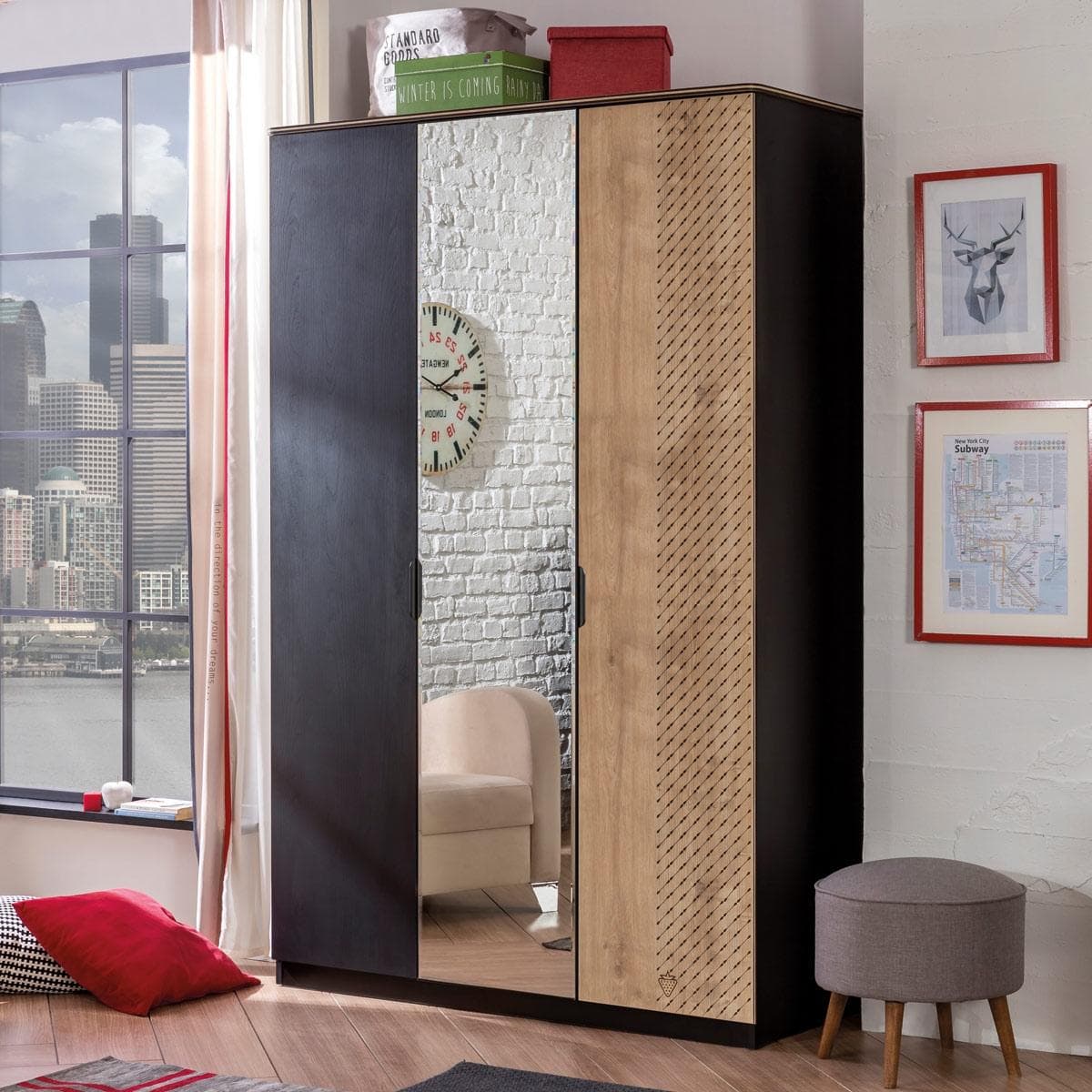 خزانة ملابس للأطفال سوداء 3 أبواب