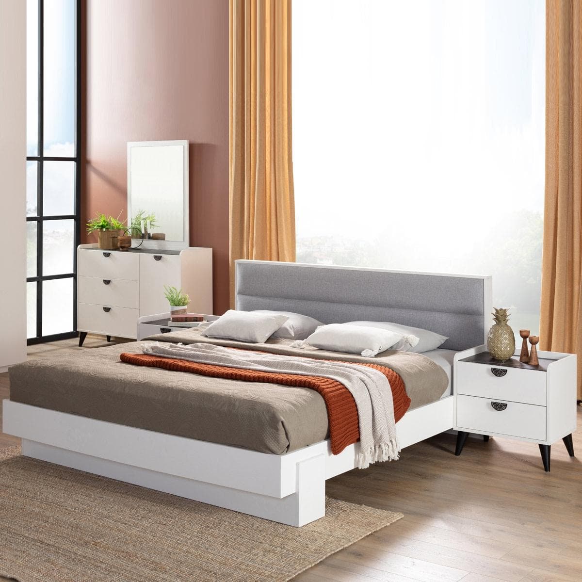Ferah 180x200 Bed Cream/Grey