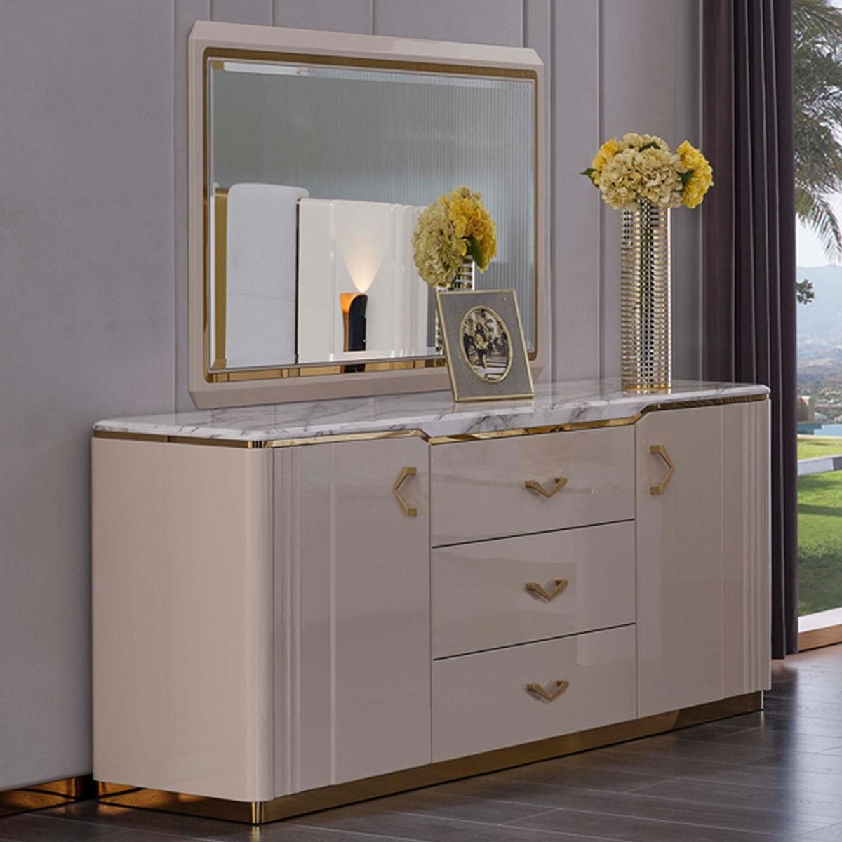 Helena Dresser with Mirror Cream/Champagne.