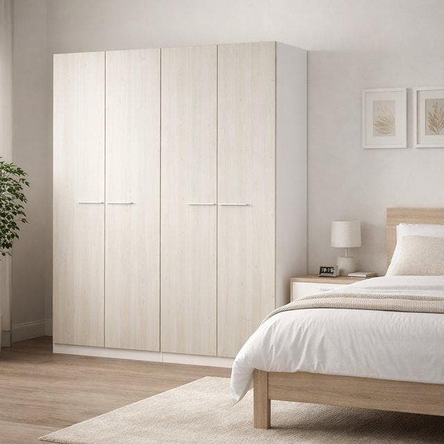 Trixie 4-Door Wardrobe Light Oak/White