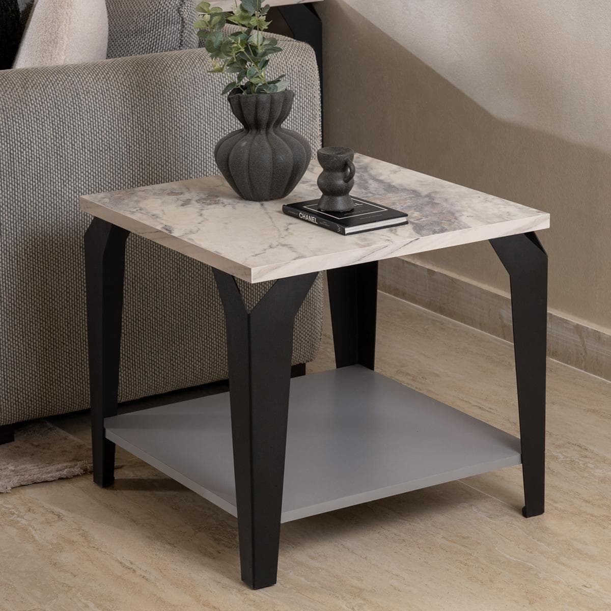 Barley End Table Marble/Grey