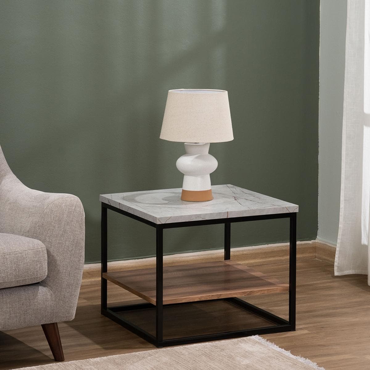 Akio End Table Grey/Walnut