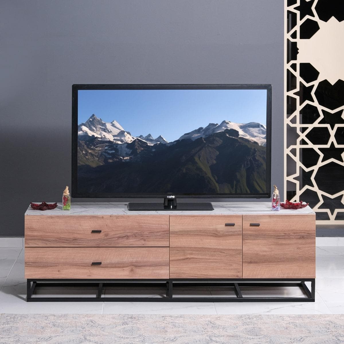 Akio TV Unit Grey/Walnut