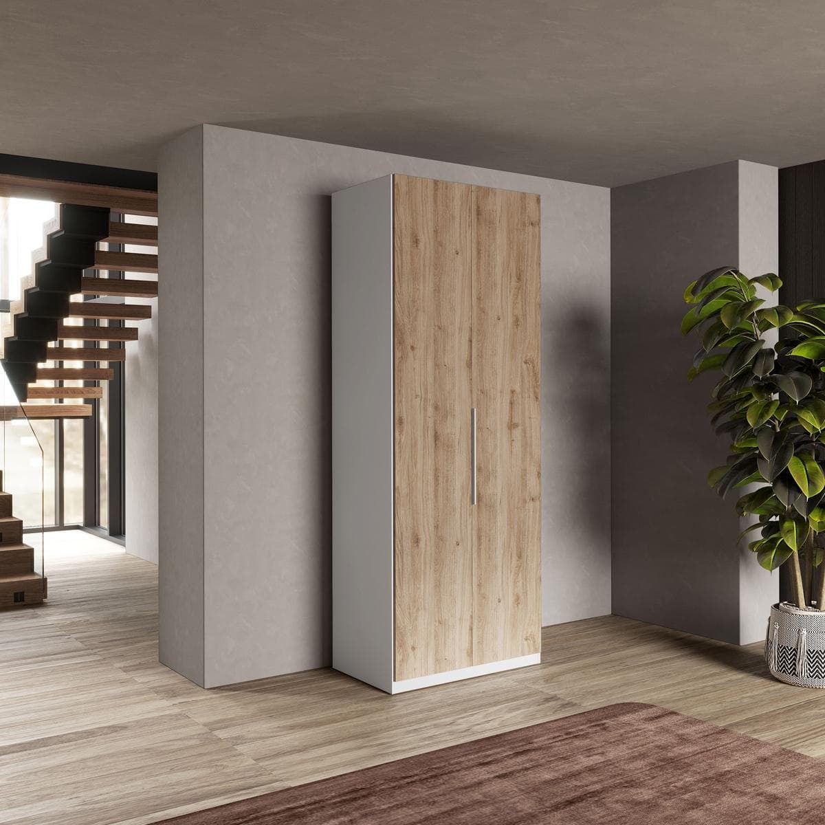 خزانة ملابس ستارت ببابين أبيض/لون خشب البلوط