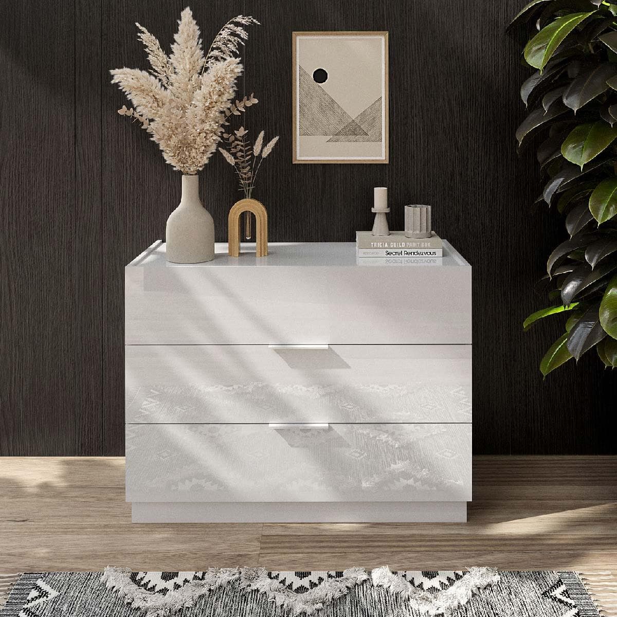 Start 3 Drawers Dresser White Hi-Gloss