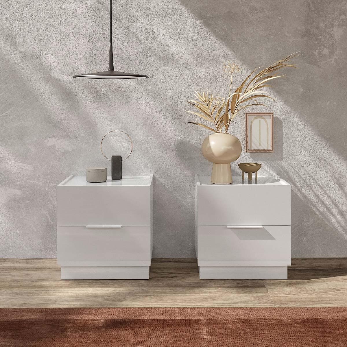 Start Nightstand 2Pcs White High Gloss