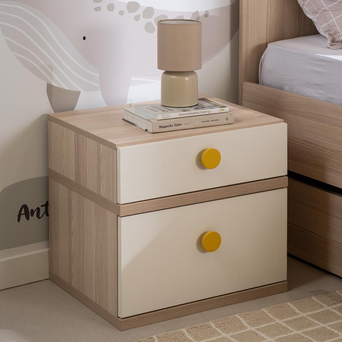 خزانة بجانب السرير للأطفال فليكسي بدرجين بلوط/كريمي